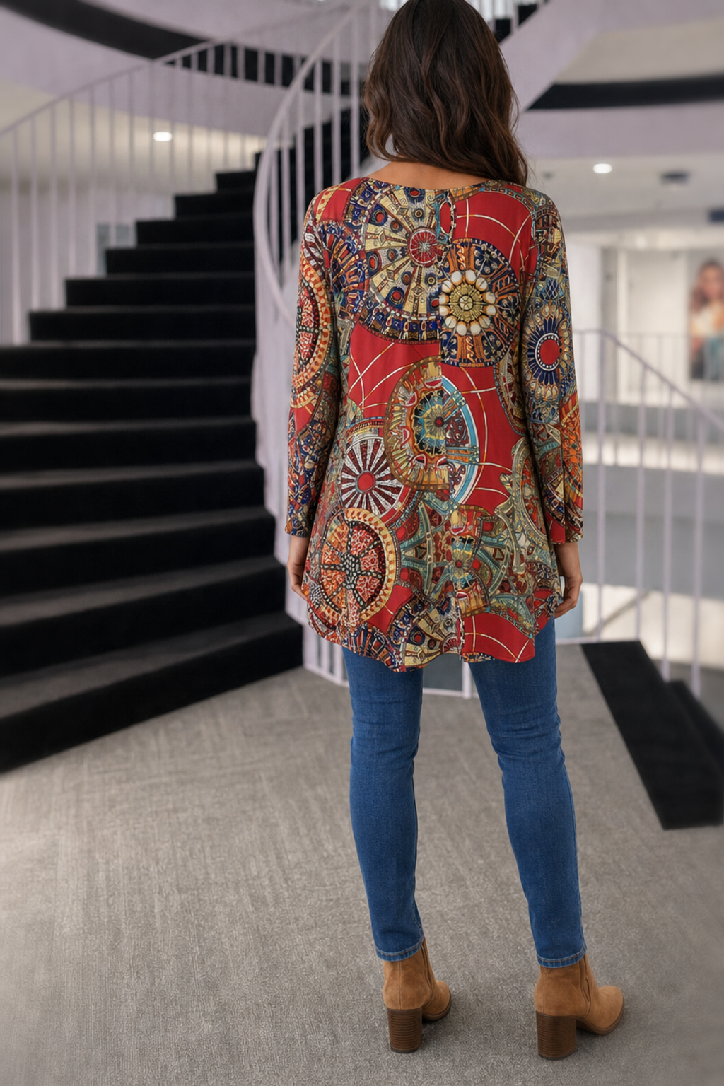 T-758 Medallion Print Long Sleeve Tunic