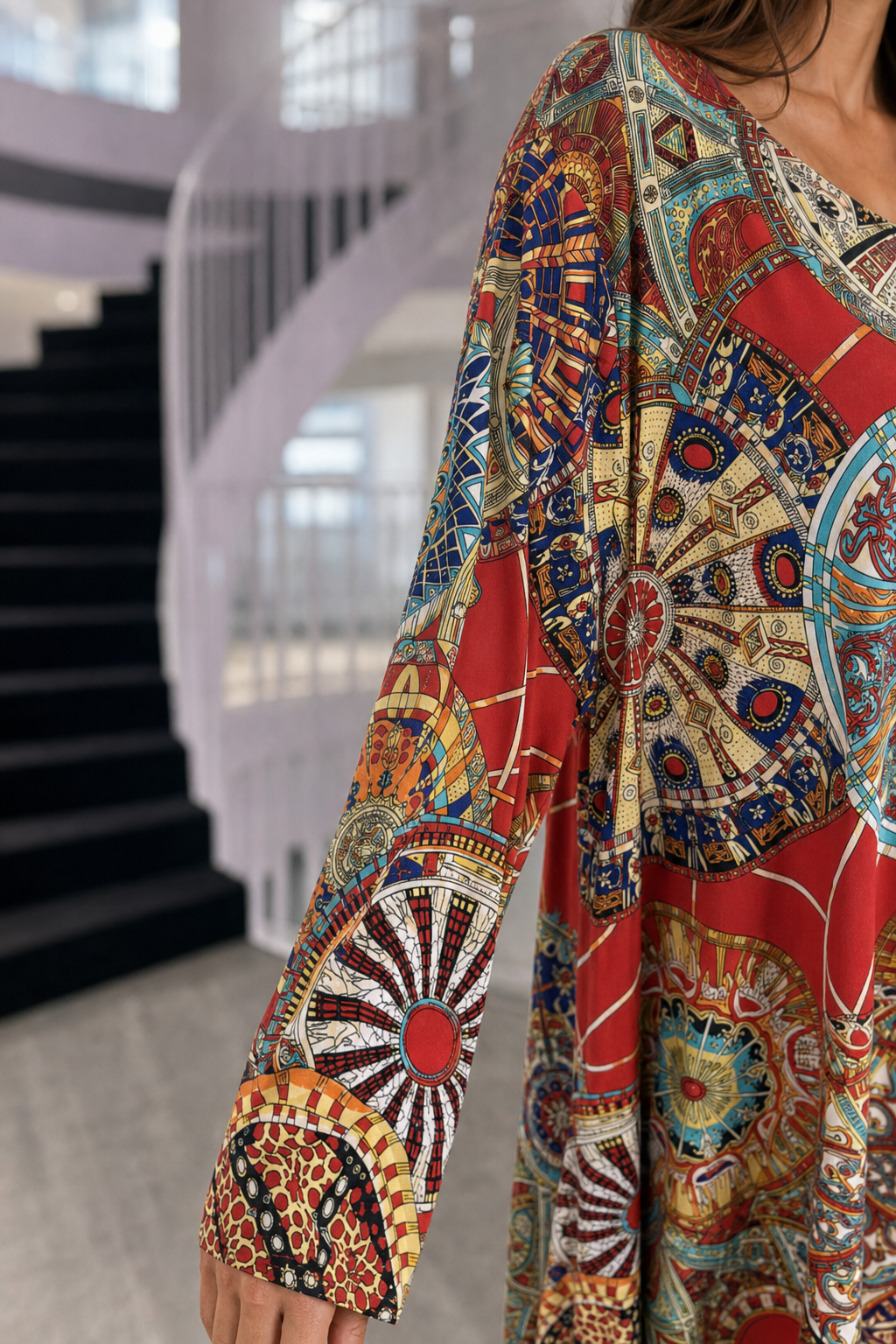 T-758 Medallion Print Long Sleeve Tunic — Sleeves detail