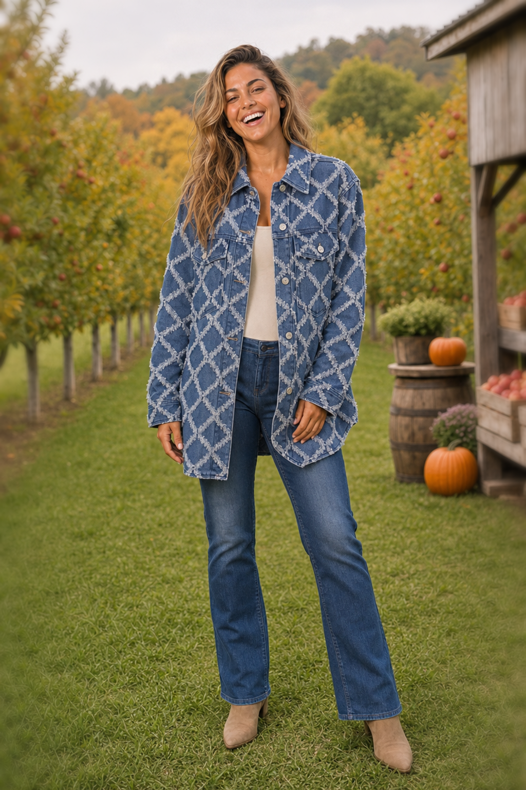 SP14480 Frayed Diamond Denim Jacket