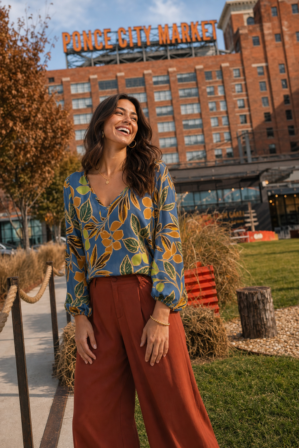 LMT4104 Tropical Print Bell Sleeve Top