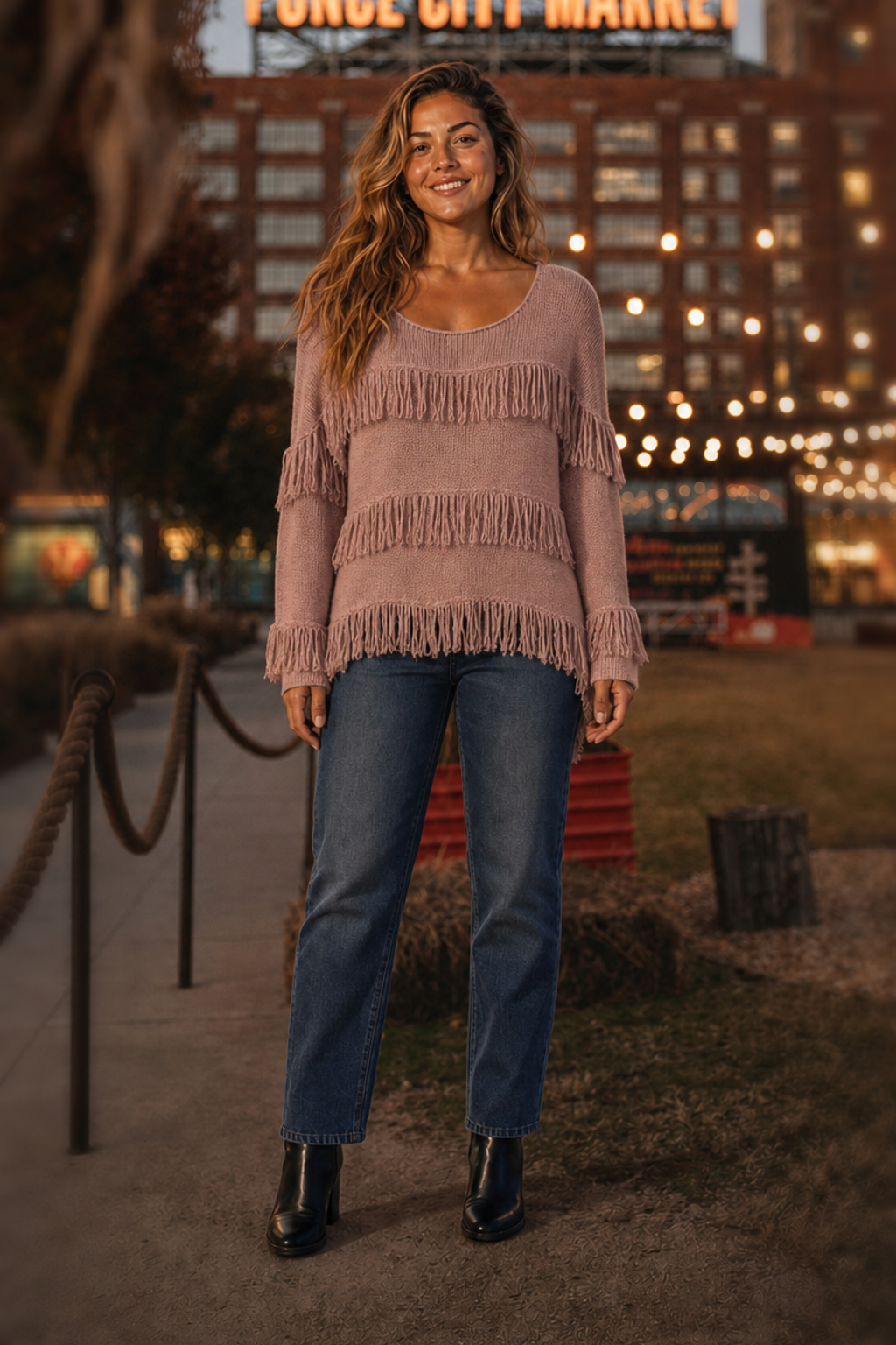 139 Mauve Fringe Detail Knit Sweater