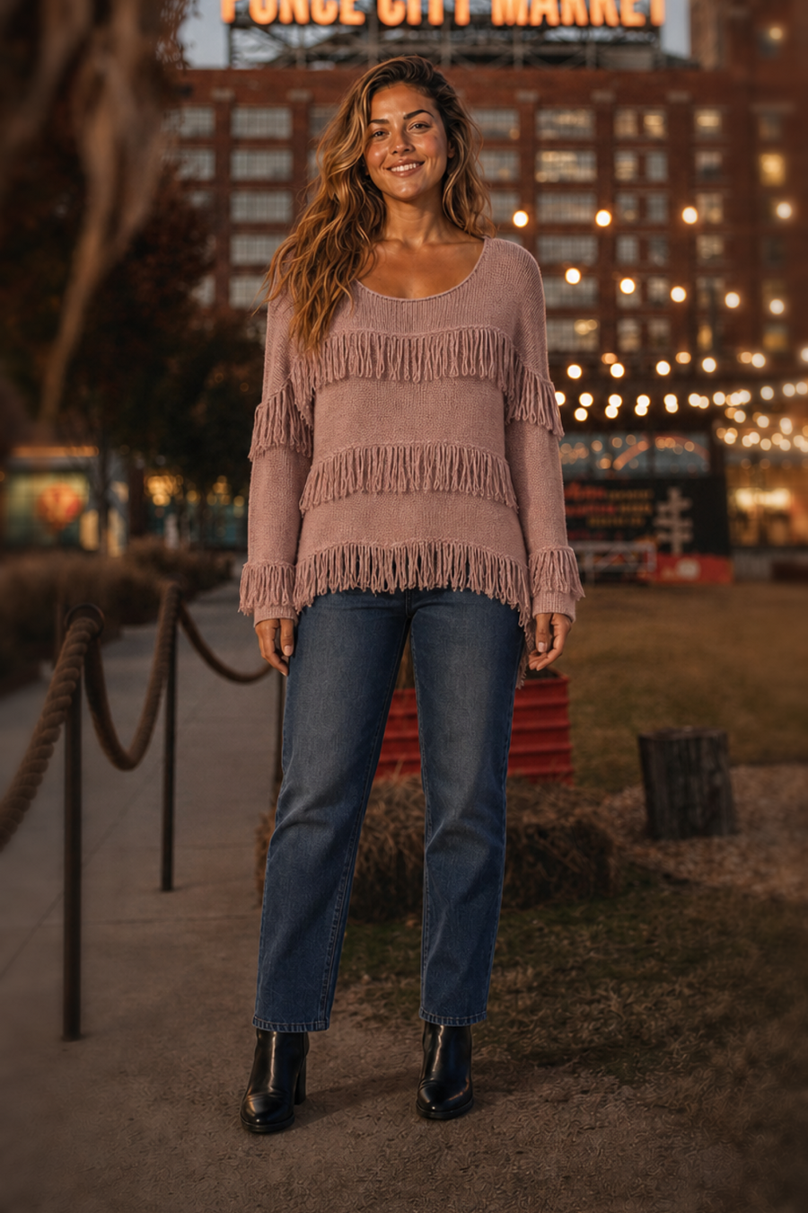 139 Mauve Fringe Detail Knit Sweater