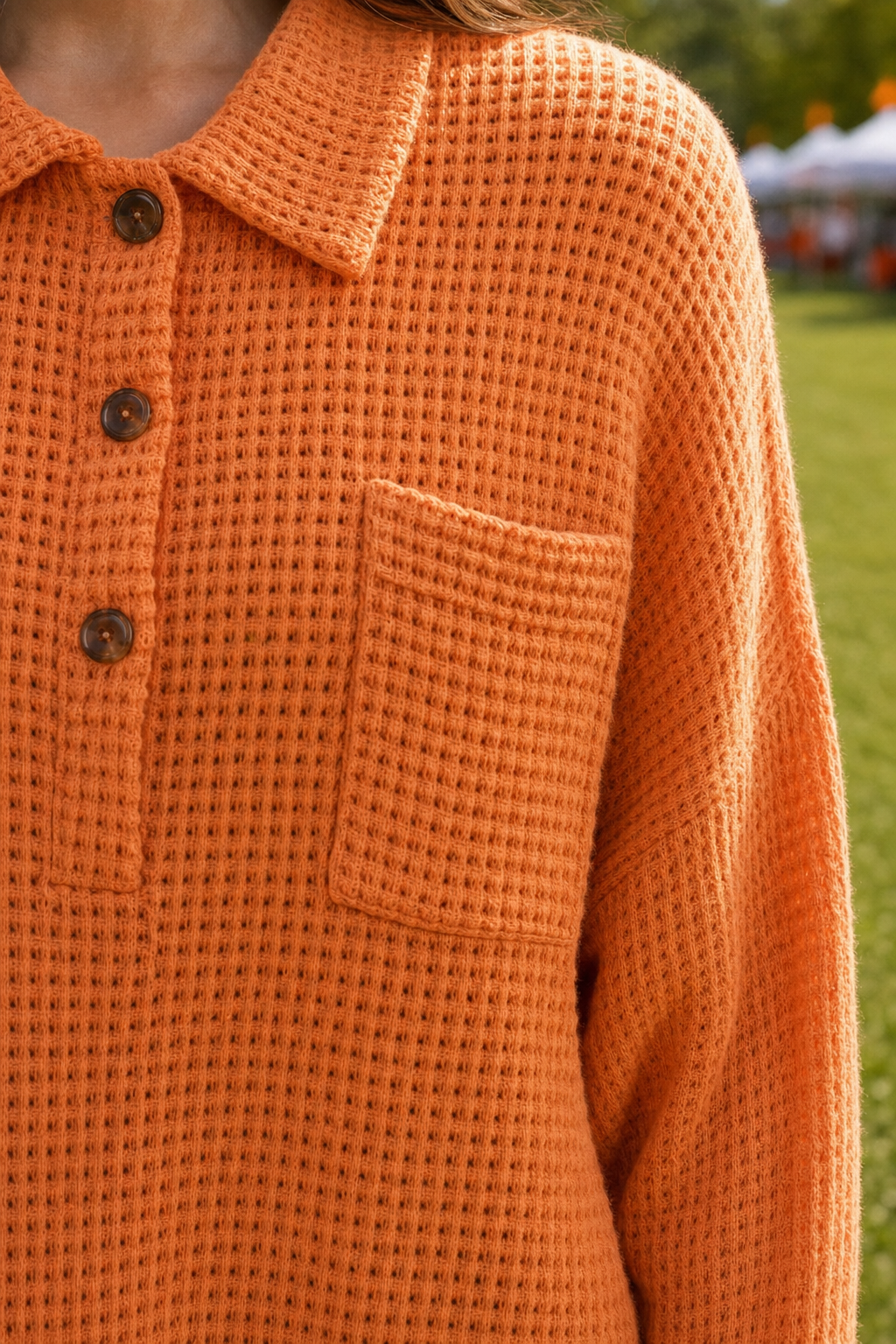 88061 TN Themed Waffle Knit Polo Sweater — Pockets detail