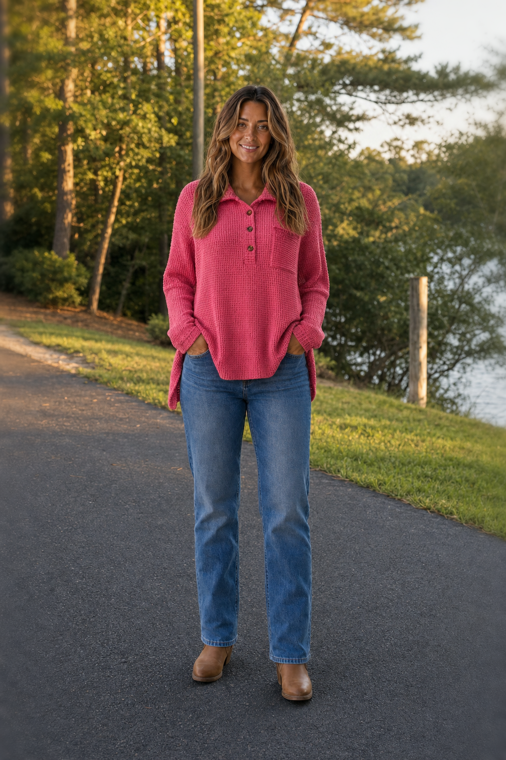 88061 Magenta Waffle Knit Sweater