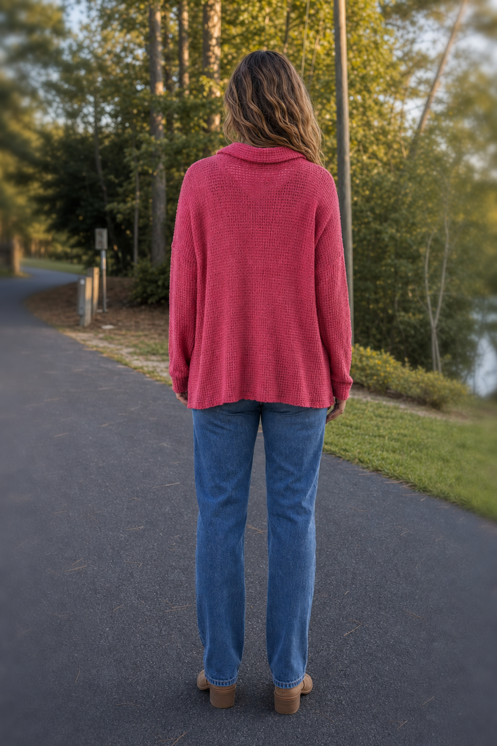 88061 Magenta Waffle Knit Sweater