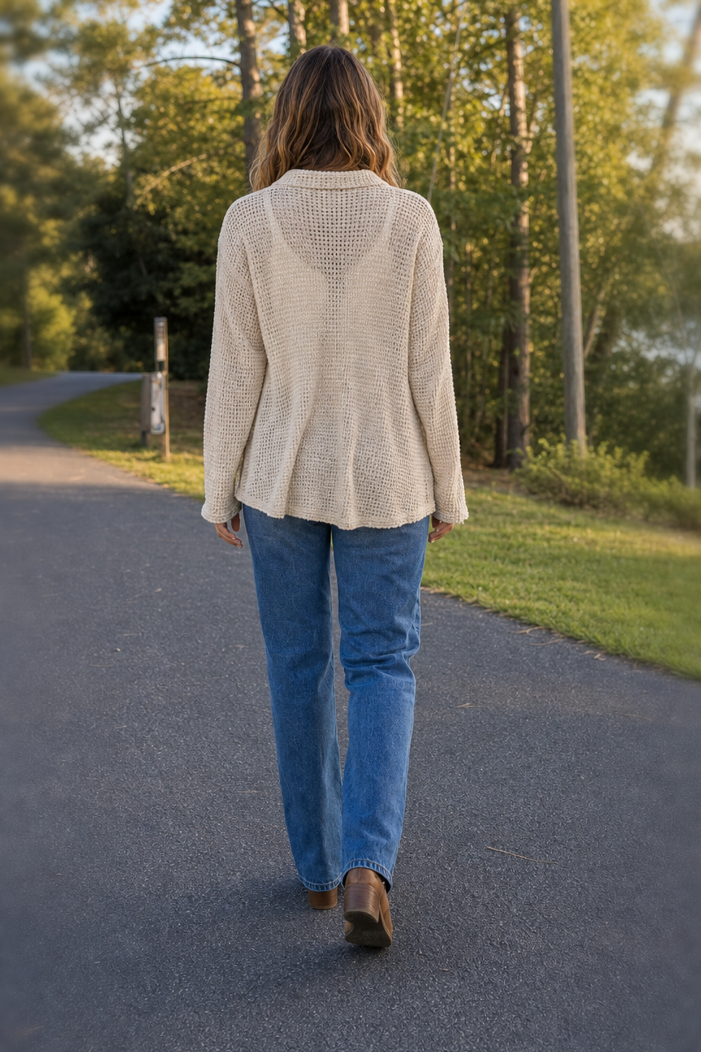 88061 Oatmeal/Cream Waffle Knit Top