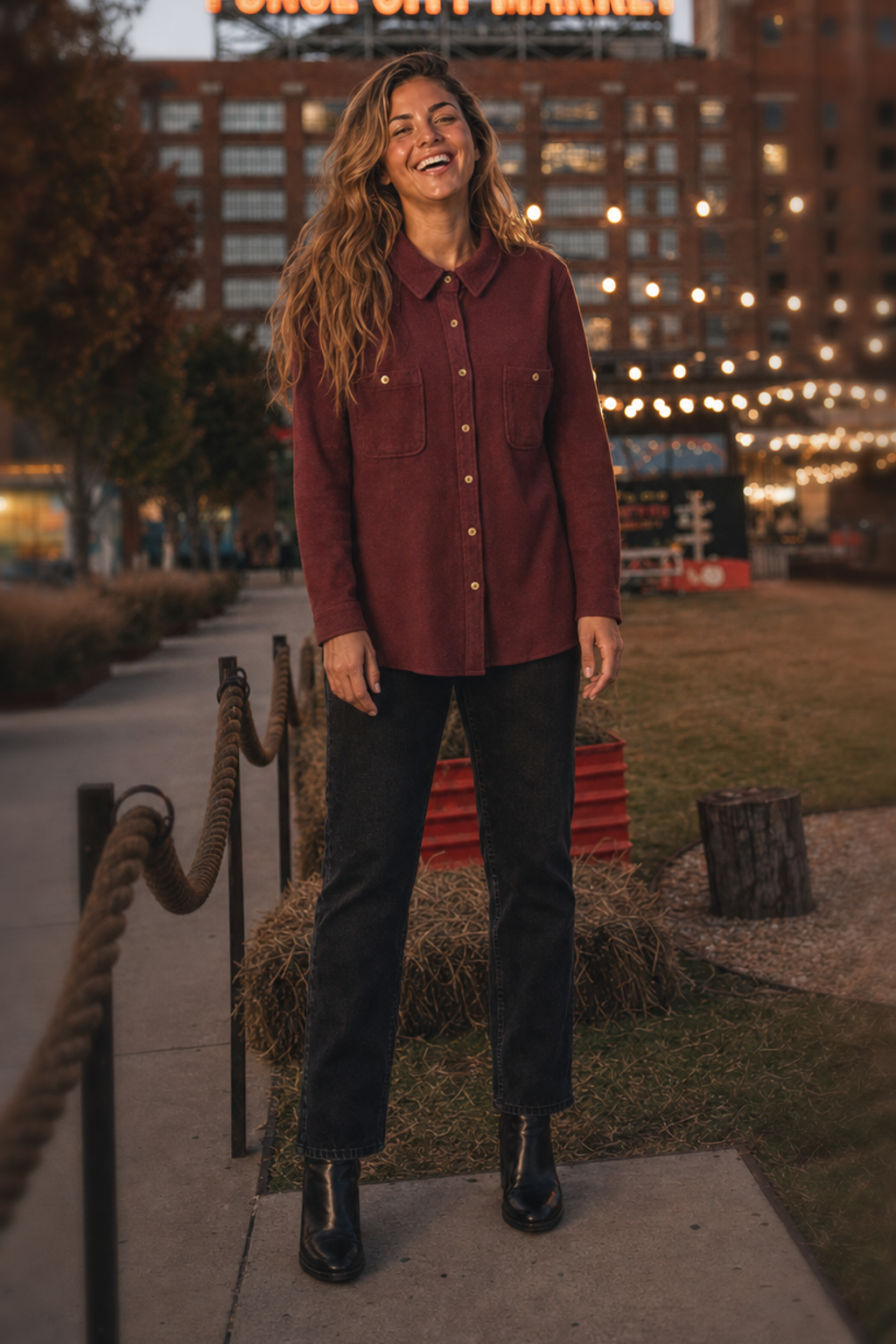 29732 Maroon Double Pocket Button-Down Top