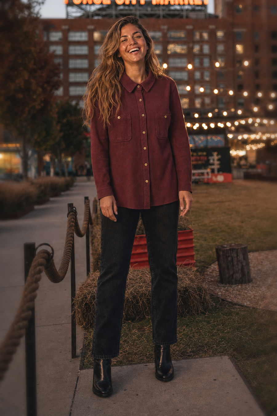 29732 Maroon Double Pocket Button-Down Top
