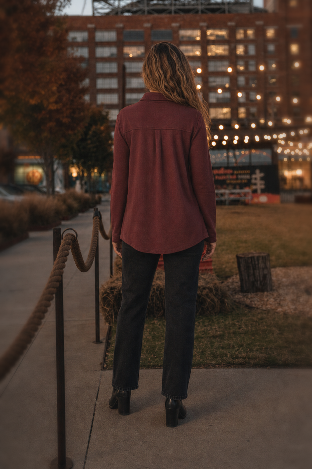 29732 Maroon Double Pocket Button-Down Top