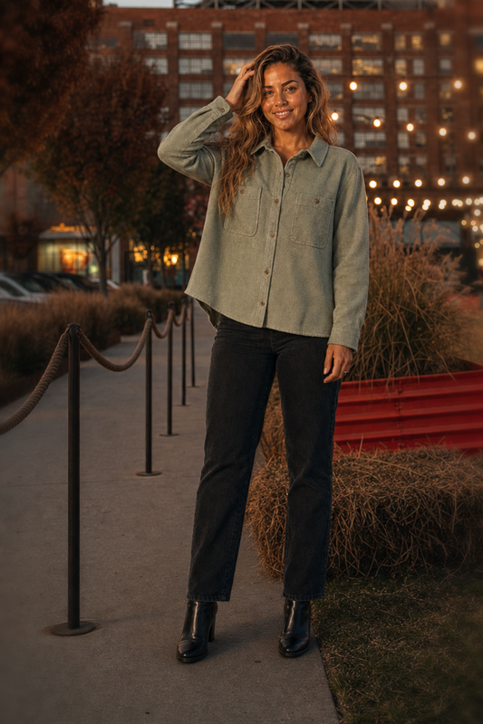29732 Sage Green Twill Button-Down Top