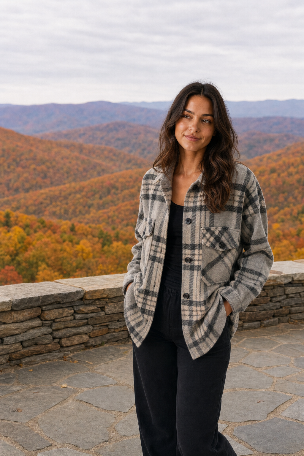 JKJR2824 Plaid Wool-Blend Shacket