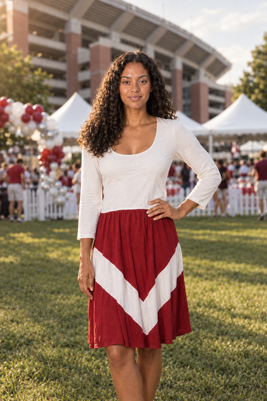 JD4183 Chevron Colorblock Long Sleeve Dress