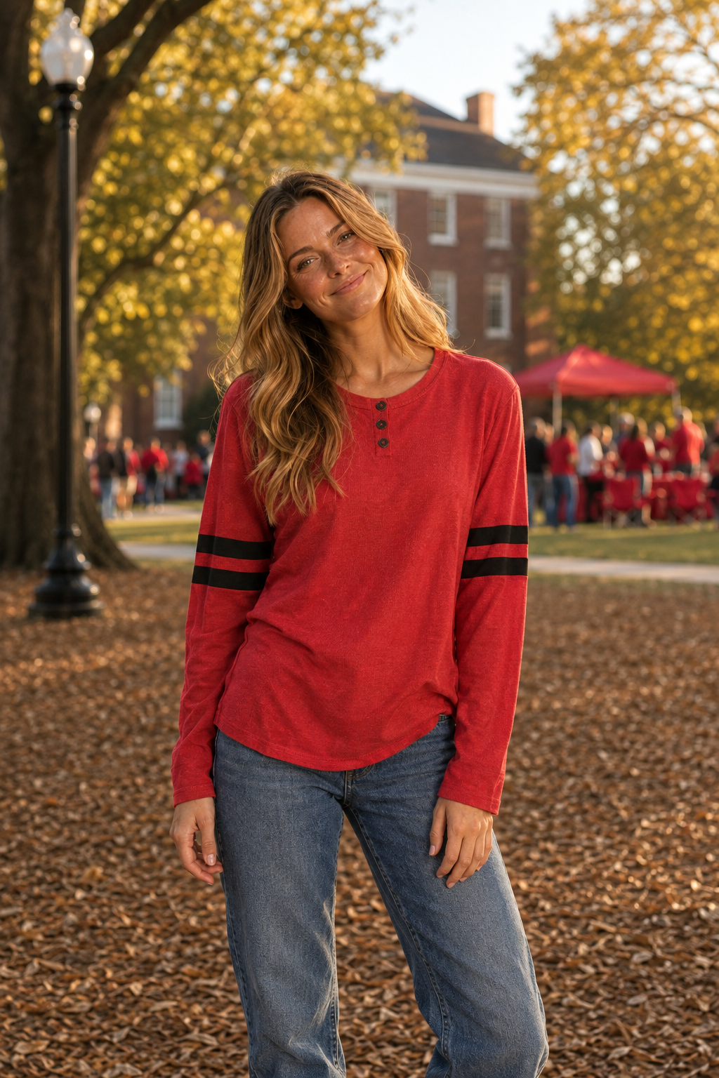 T4080 Georgia Themed Varsity Stripe Top