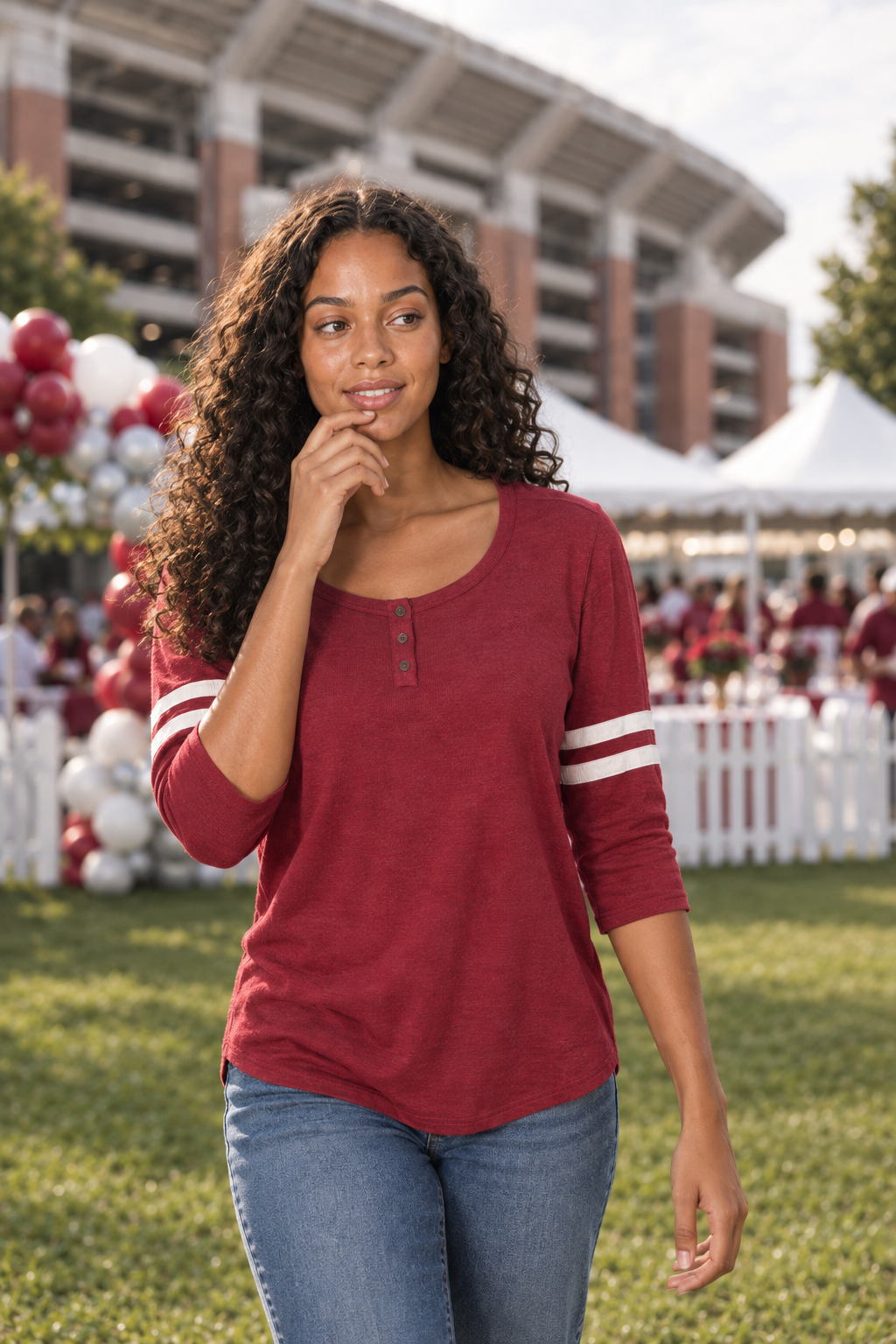 T4080 Alabama Themed Varsity Stripe Top