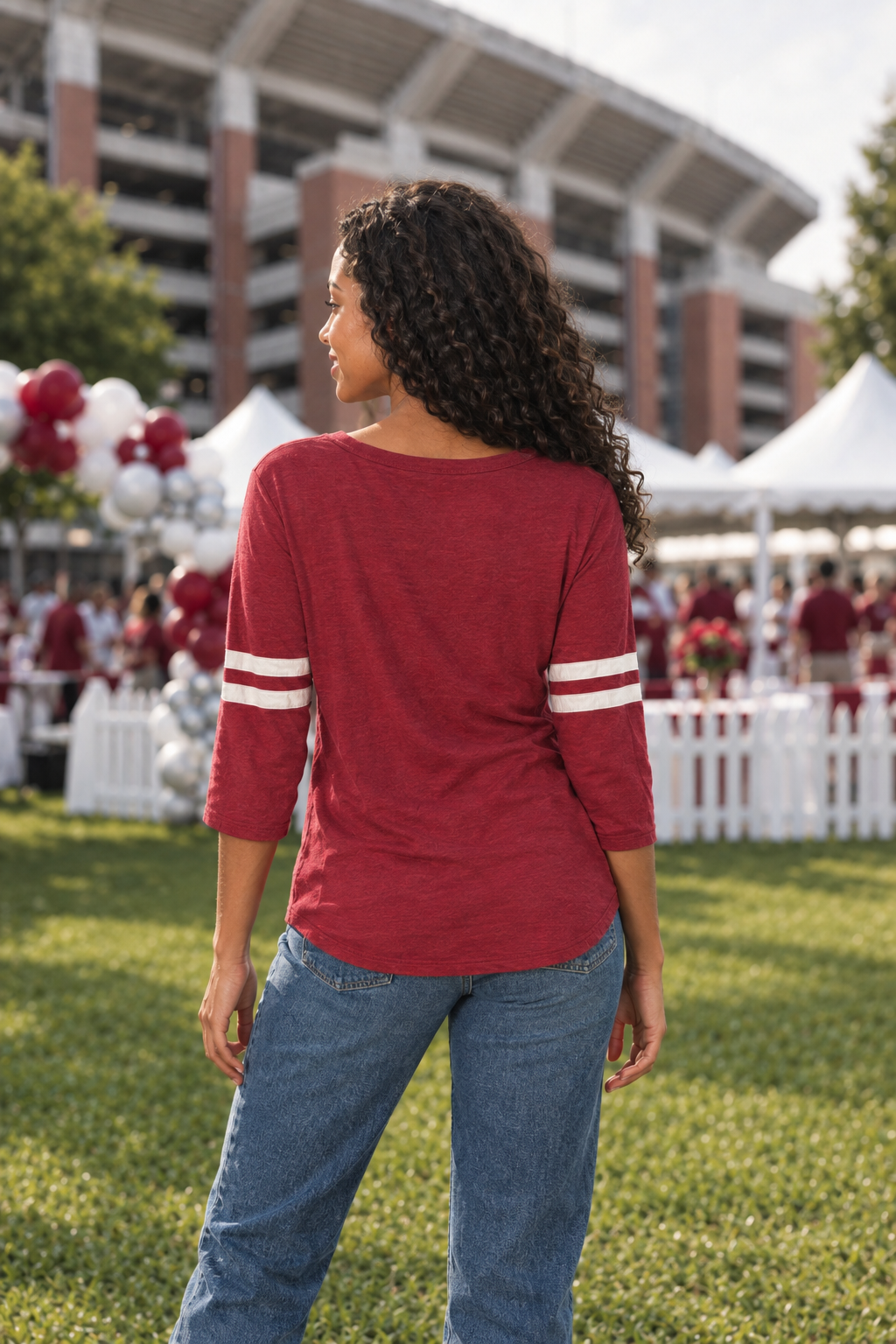 T4080 Alabama Themed Varsity Stripe Top