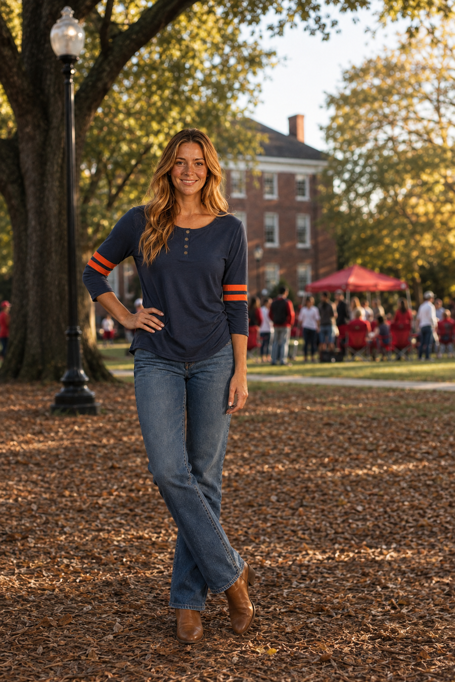 T4080 Auburn Inspired Varsity Stripe Top