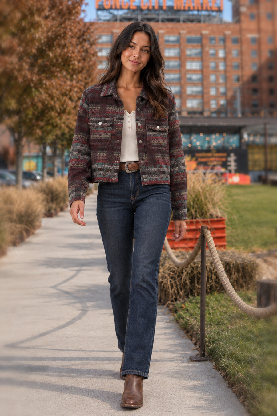 26175Z Aztec Print Snap Button Jacket