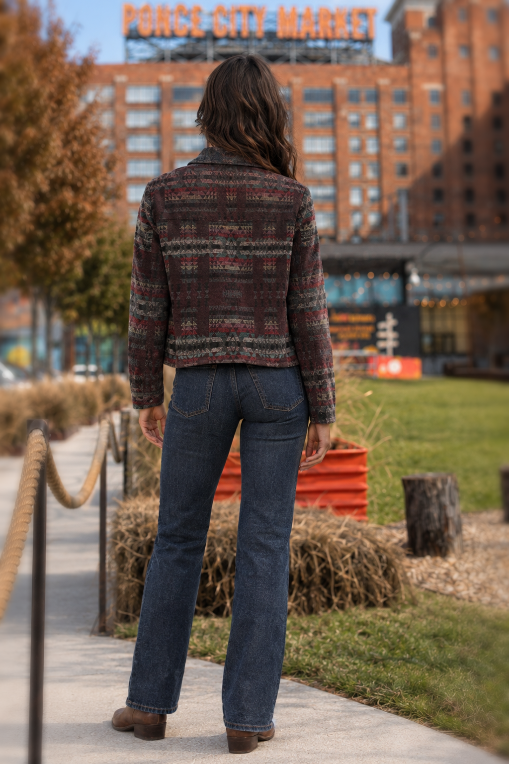 26175Z Aztec Print Snap Button Jacket