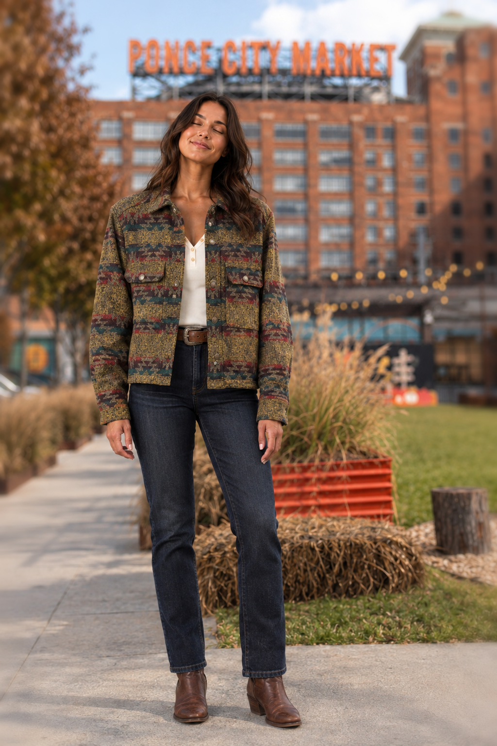 26175Z Gold Aztec Print Snap Button Jacket