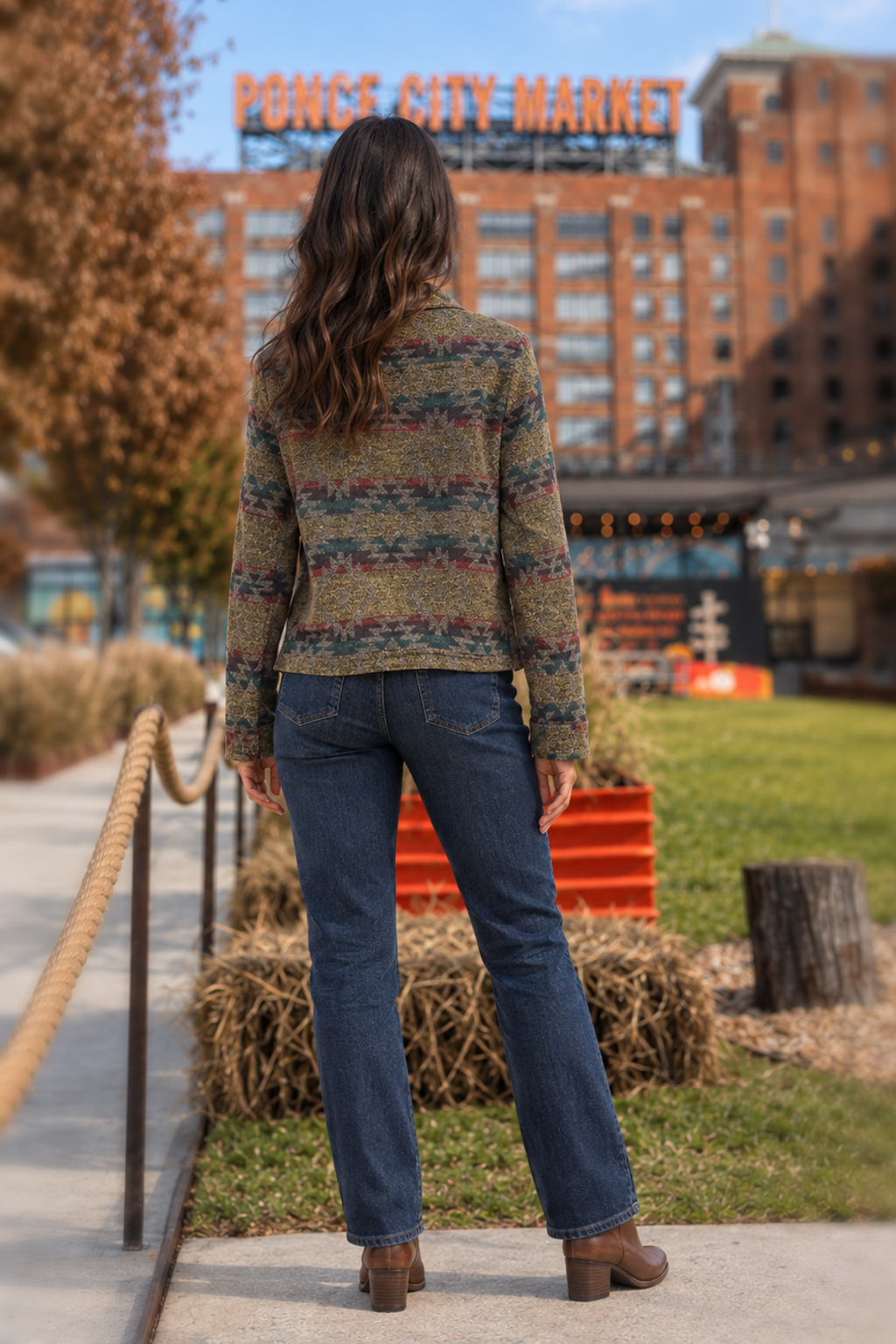 26175Z Gold Aztec Print Snap Button Jacket
