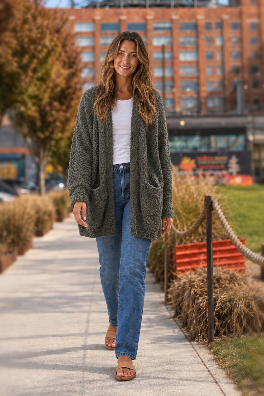 TW-1938AB Dark Popcorn Knit Open Front Cardigan