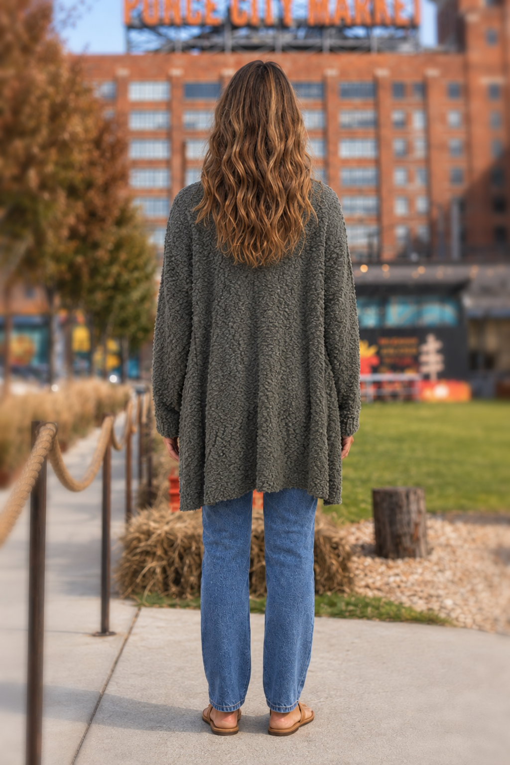 TW-1938AB Dark Popcorn Knit Open Front Cardigan