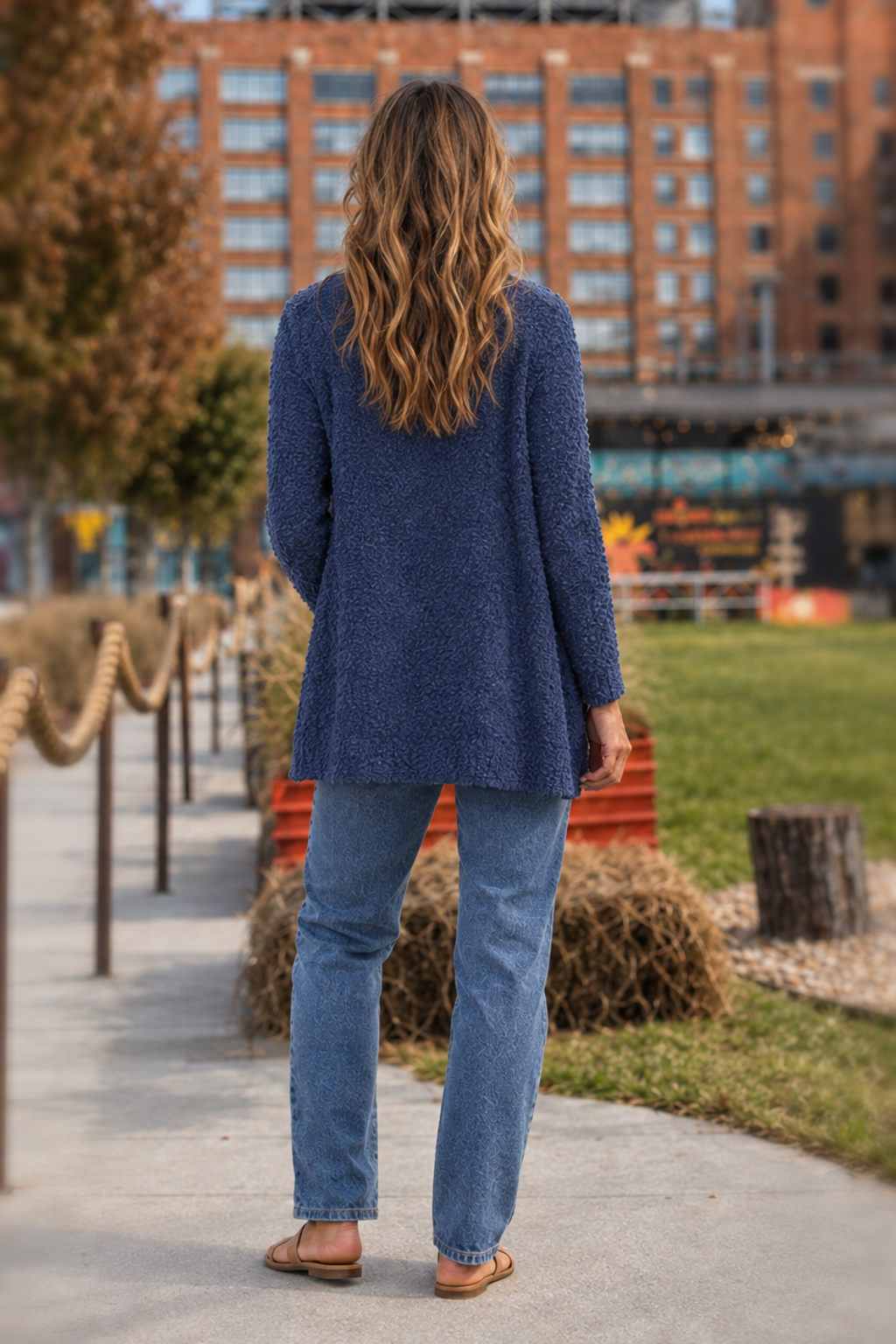 TW-1938AB Blue Knit Open Front Cardigan