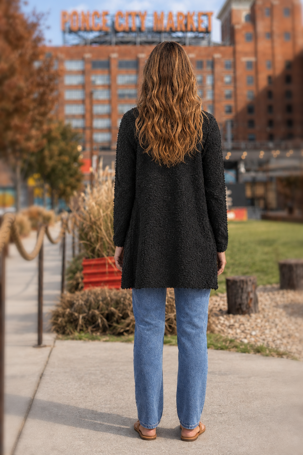 TW-1938AB Black Popcorn Knit Open Front Cardigan