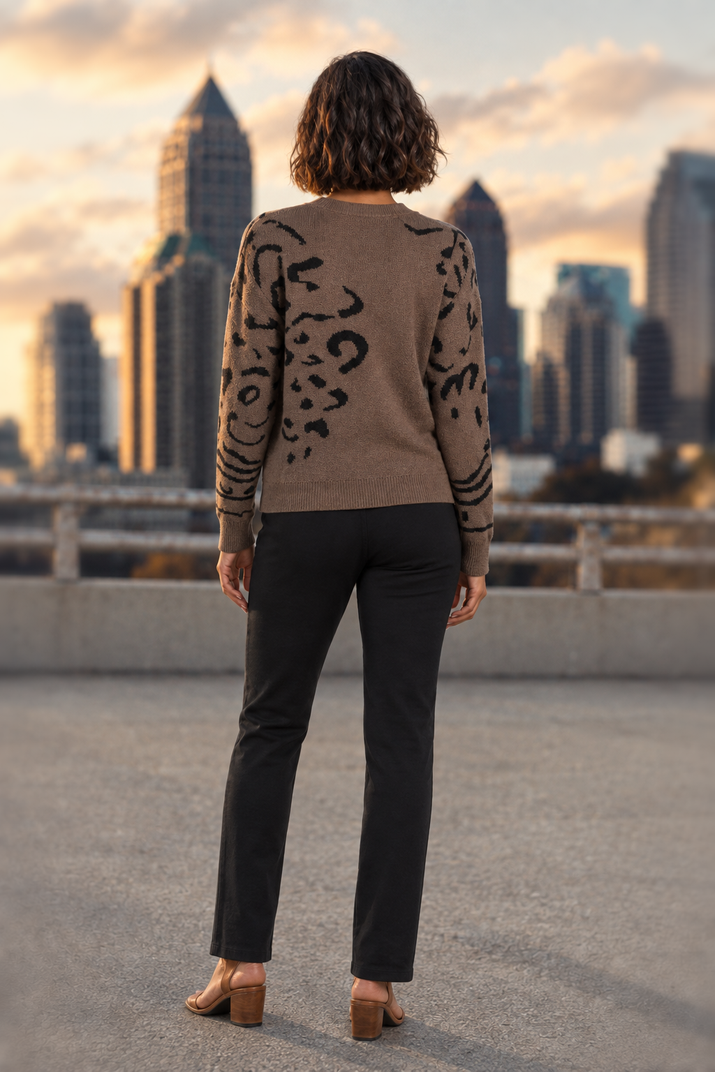 Leopard Print Crewneck Knit Sweater