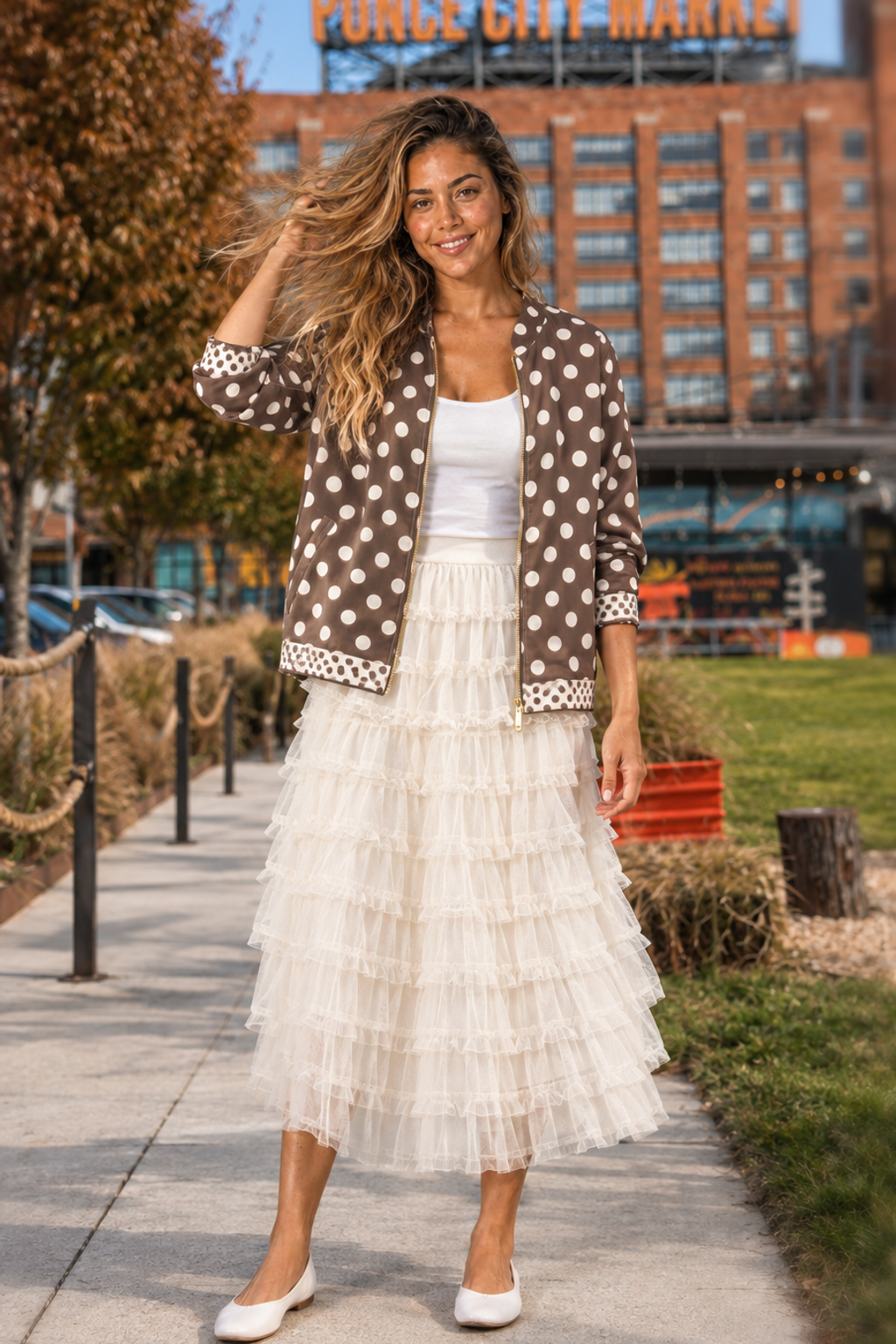 Polka Dot Satin Zip Jacket