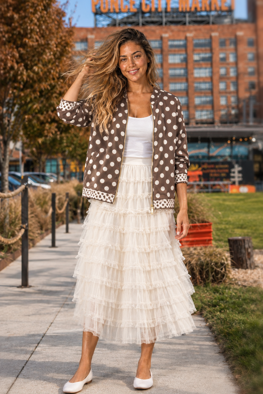 Polka Dot Satin Zip Jacket