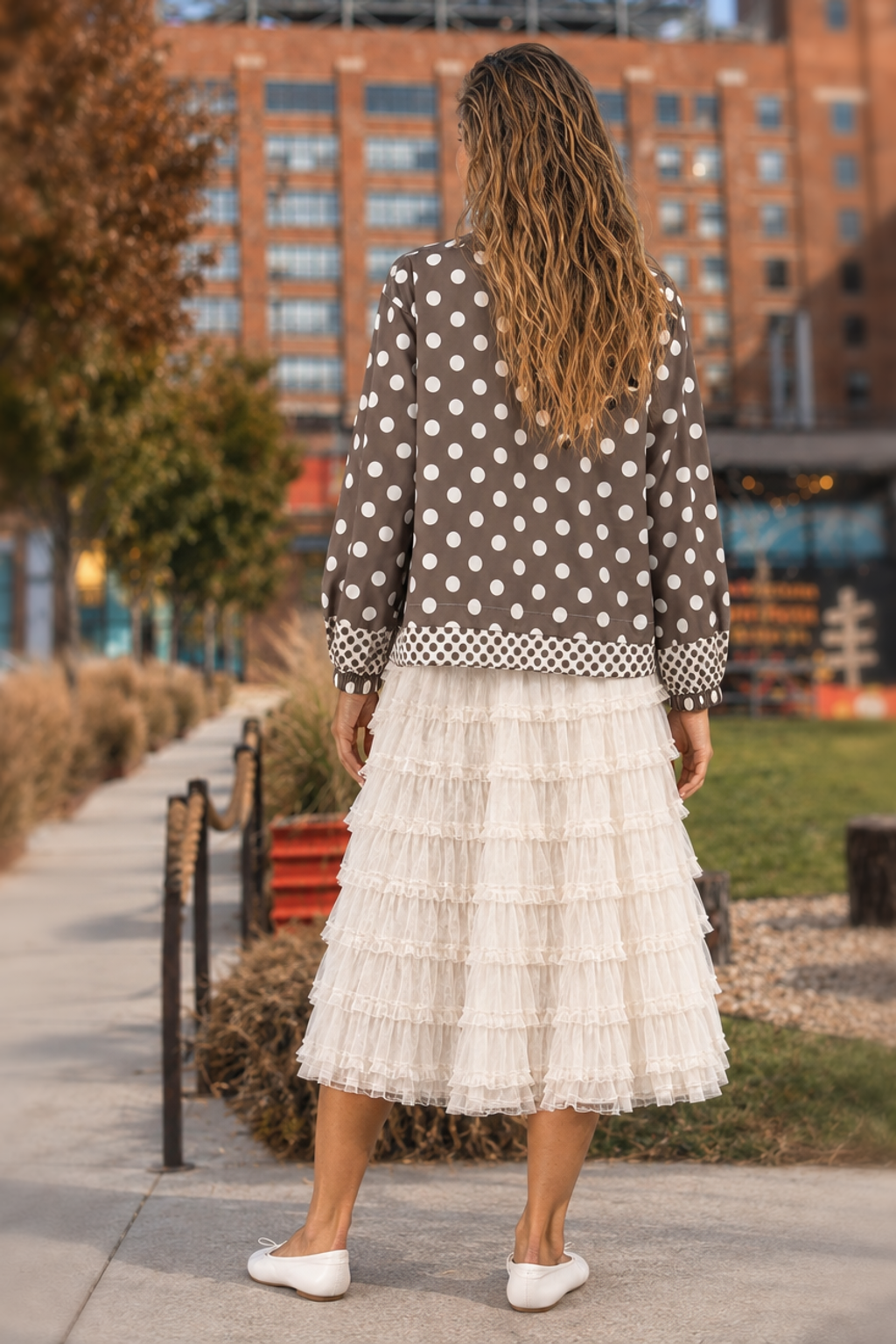 Polka Dot Satin Zip Jacket