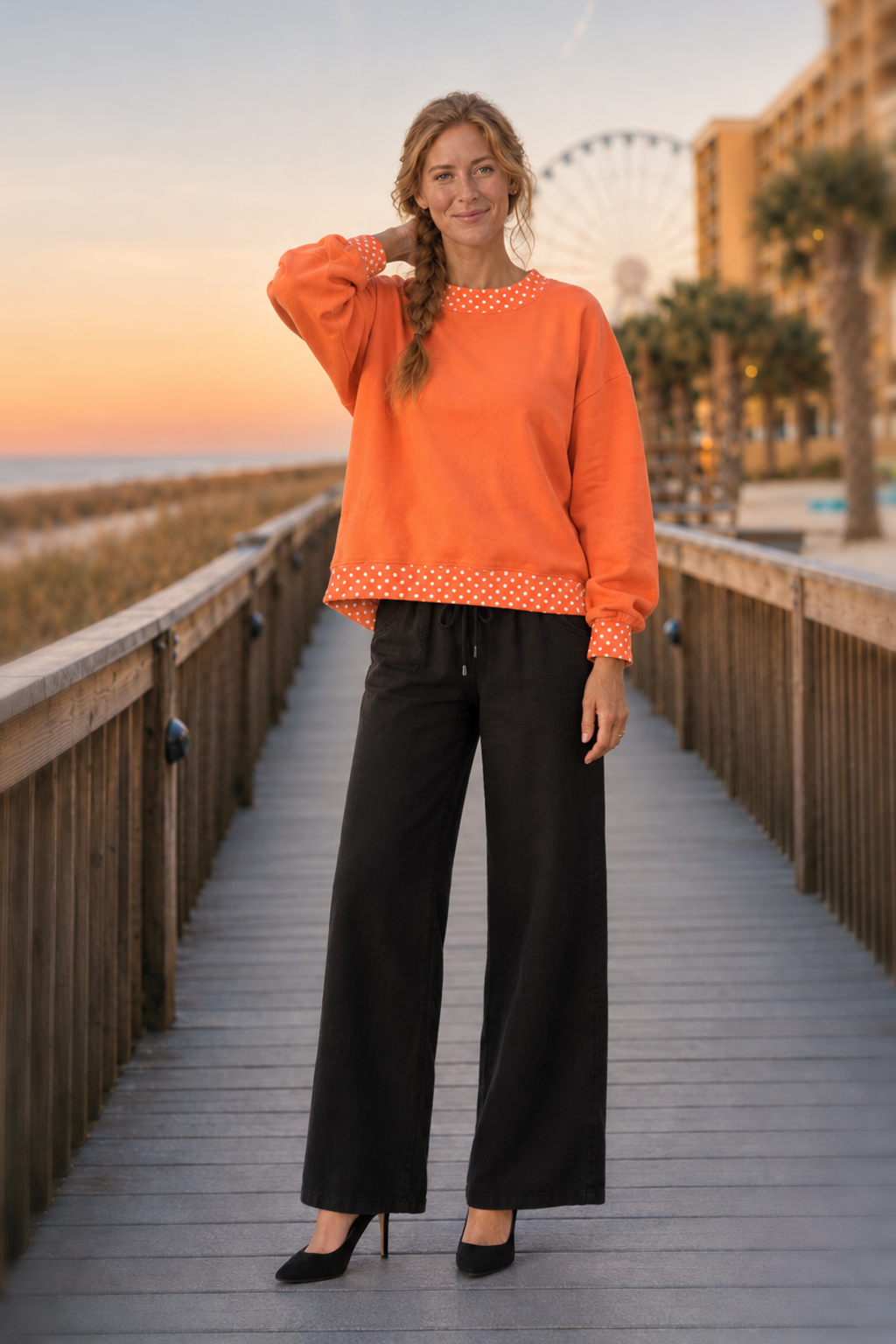 Polka Dot Trim Oversized Sweatshirt