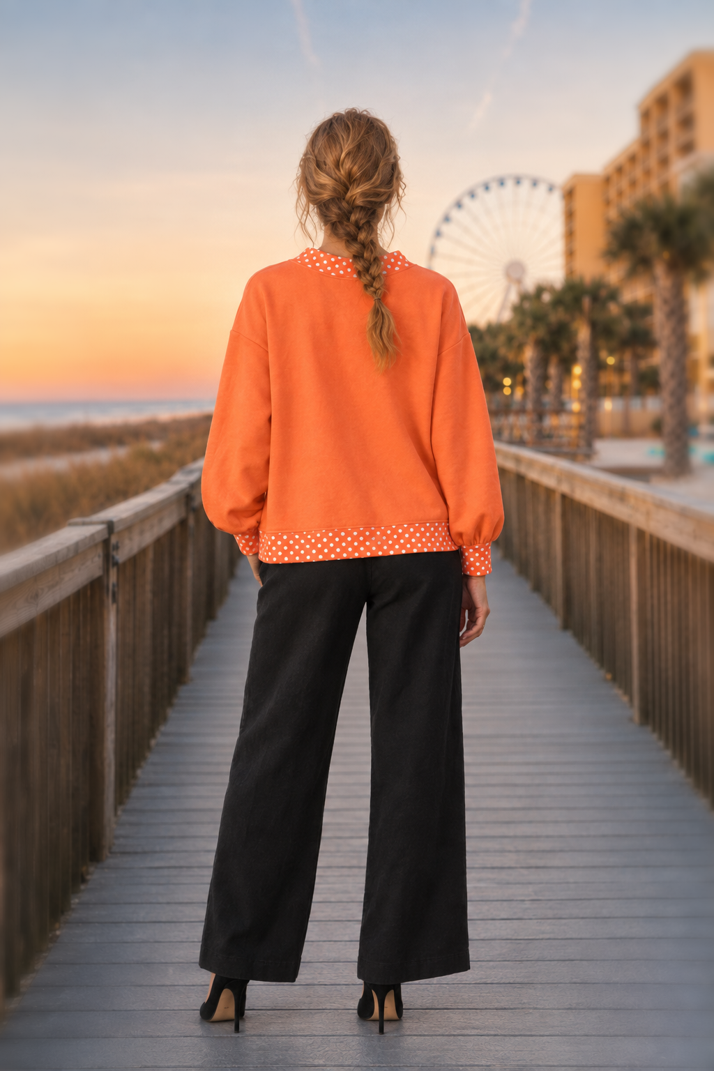 Polka Dot Trim Oversized Sweatshirt