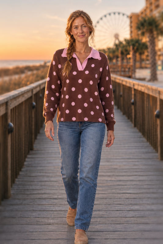 Polka Dot Polo Collar Sweater