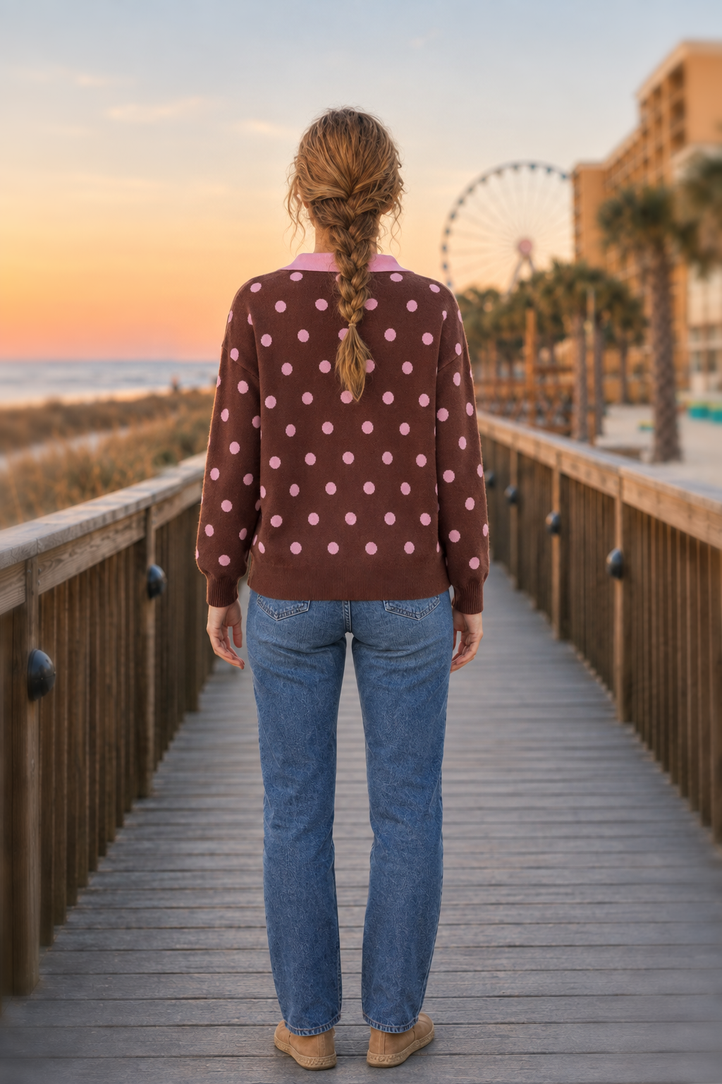 Polka Dot Polo Collar Sweater