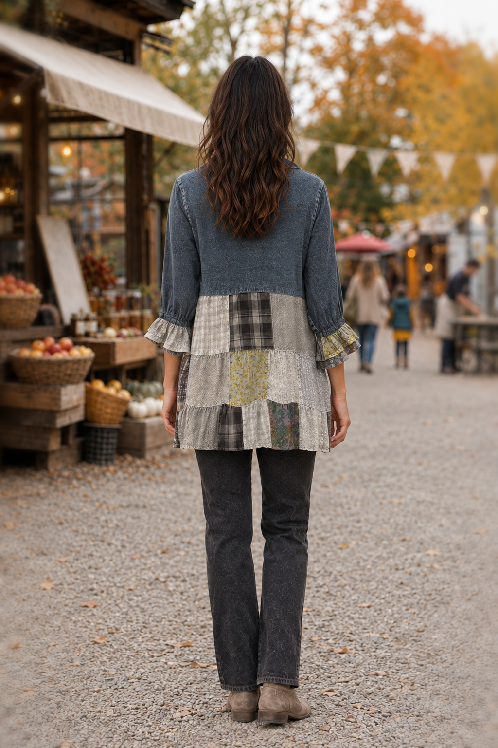 44326 Denim Patchwork Tiered Tunic