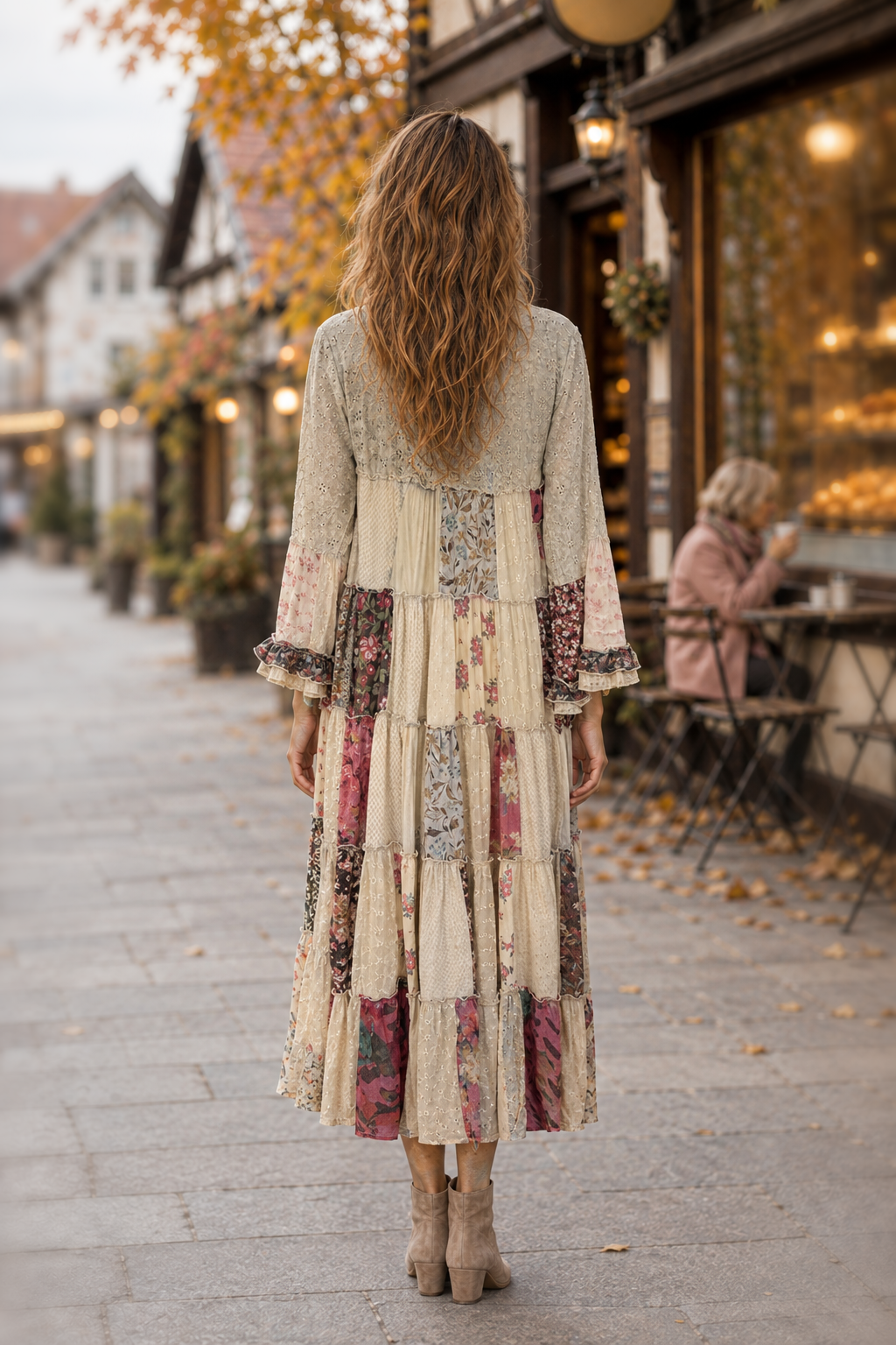 44668 Boho Patchwork Tiered Maxi Dress