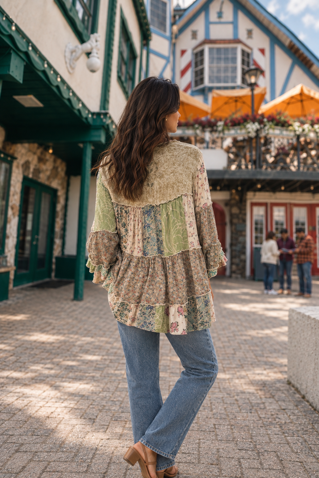 44335 Boho Patchwork Floral Tiered Top