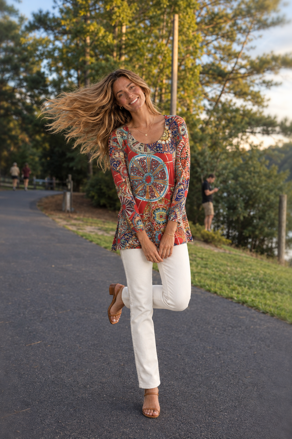T-758 Baroque Medallion Print Tunic Top