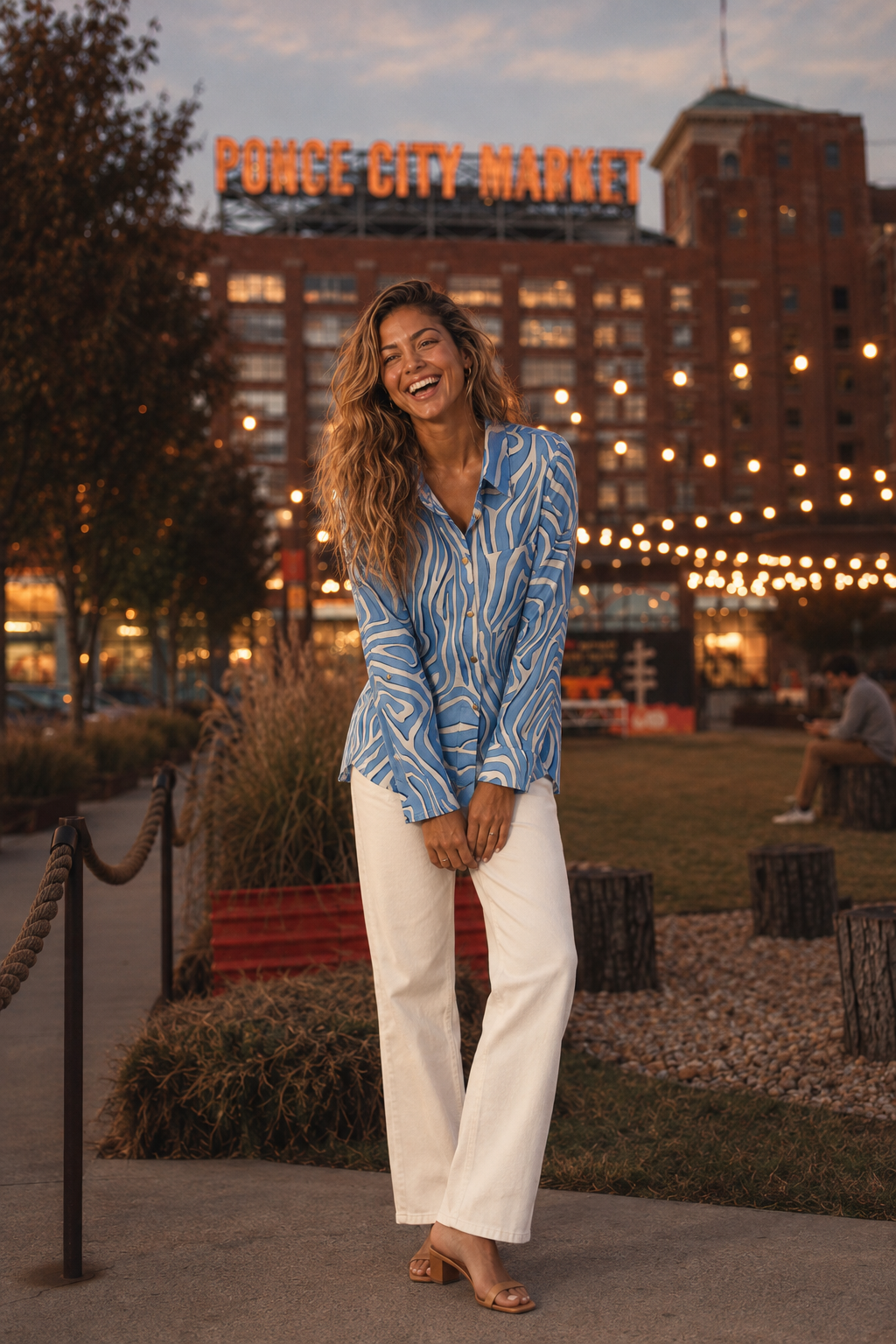 003 Abstract Print Button-Down Blouse