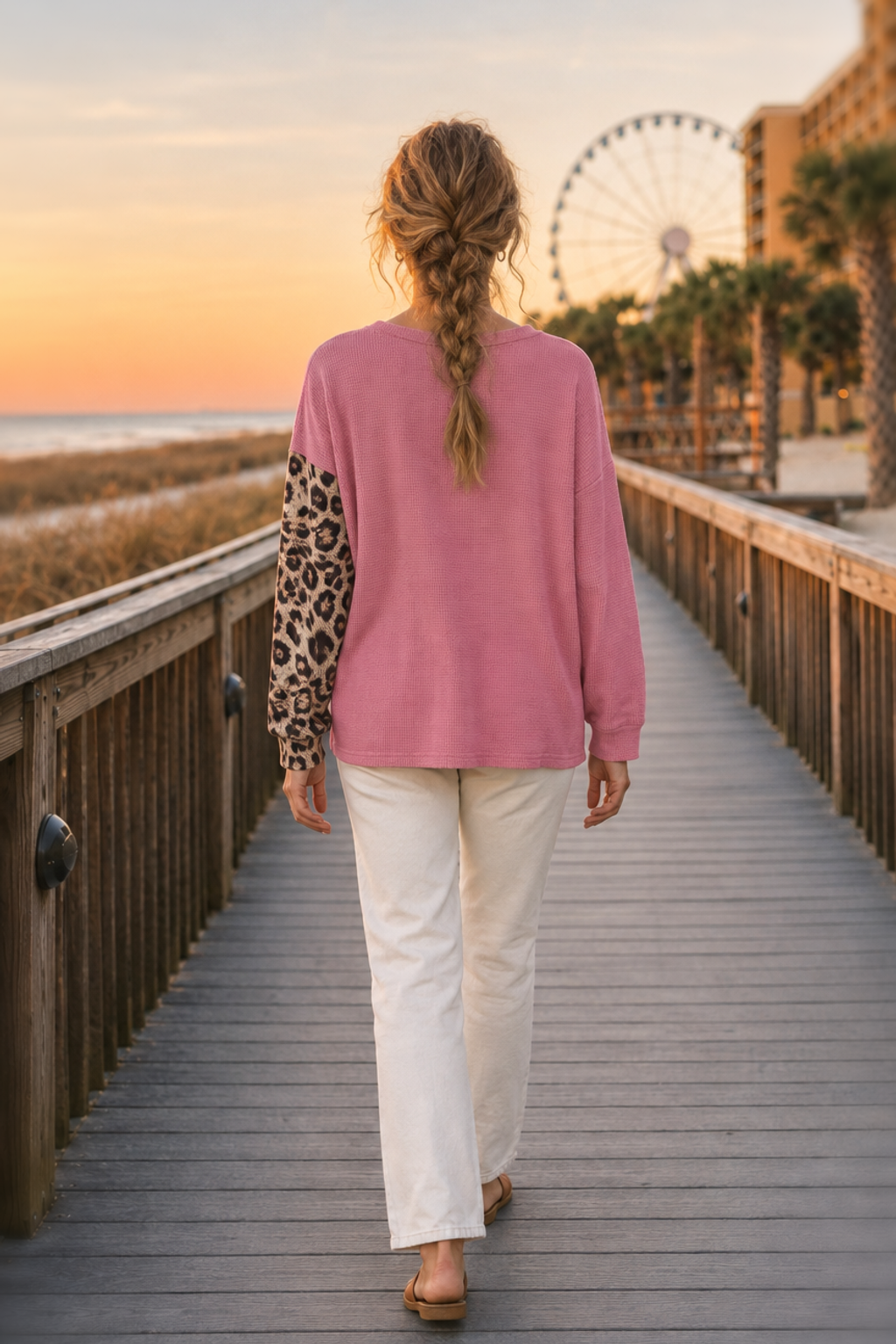 386 Waffle Knit Leopard Colorblock Top