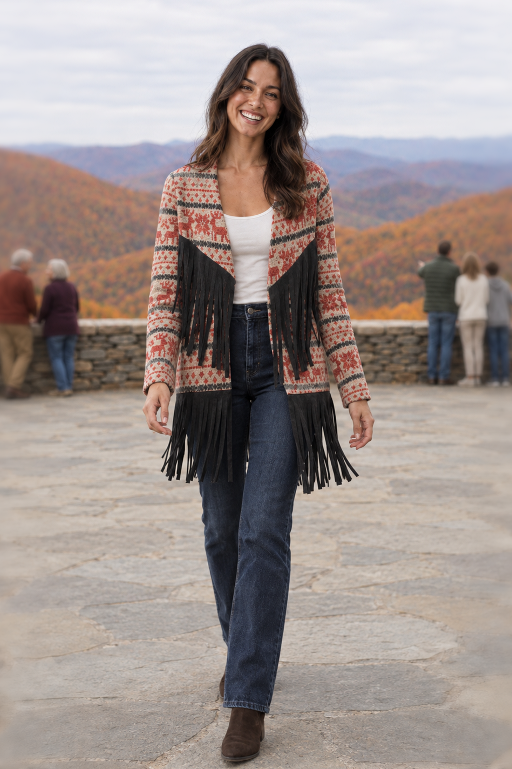 B1793 Fair Isle Fringe Cardigan