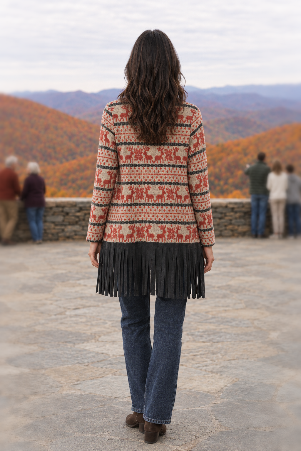 B1793 Fair Isle Fringe Cardigan