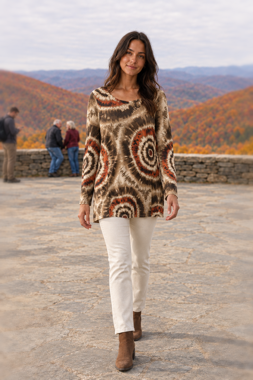 B83608 Tie-Dye Long Sleeve Tunic Top
