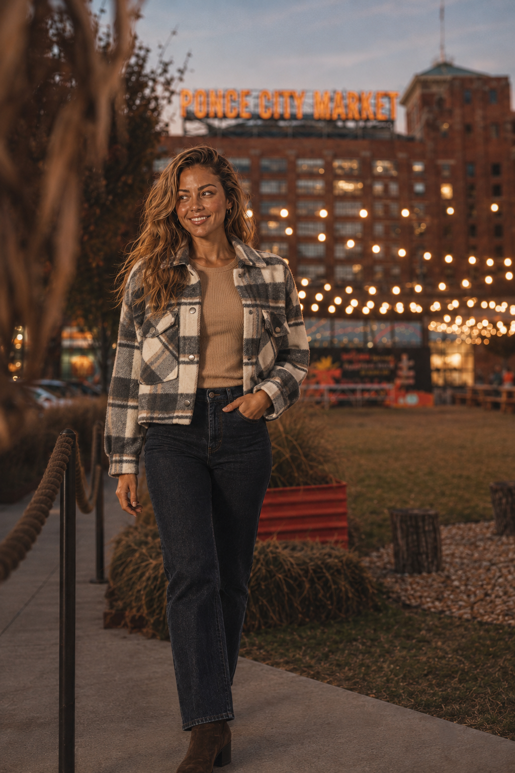801143H Cropped Plaid Shacket