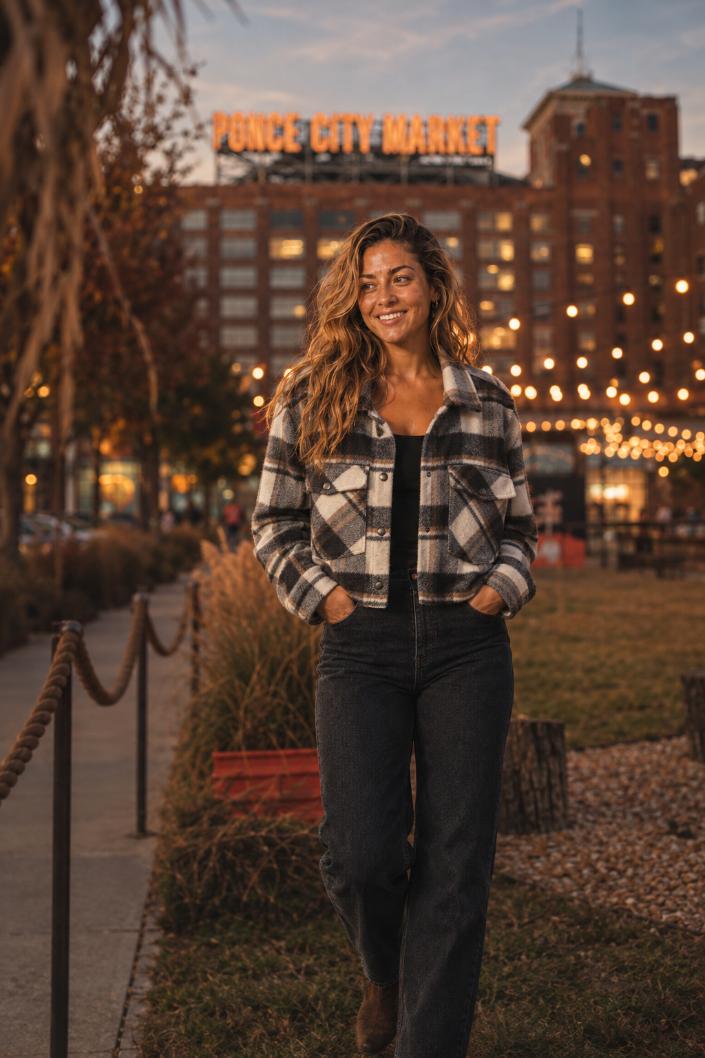 801143H 80114 Dark Plaid Cropped Shacket