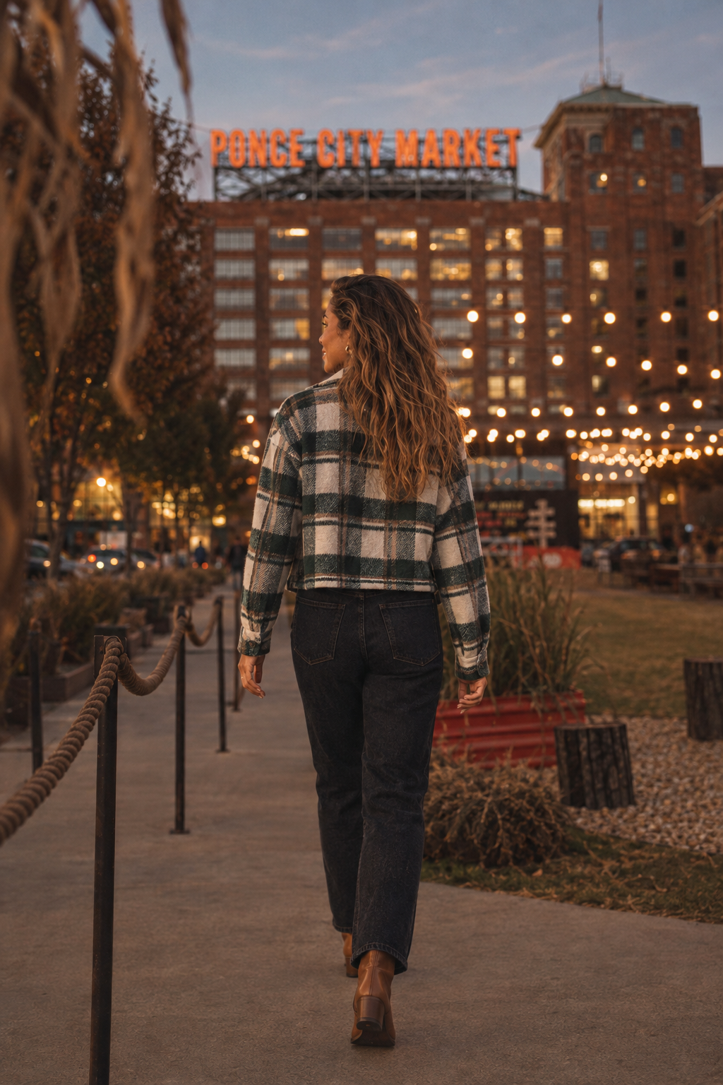 80114 Green/White Plaid Cropped Shacket