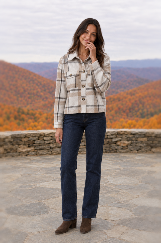 26393 Plaid Flannel Cropped Shacket