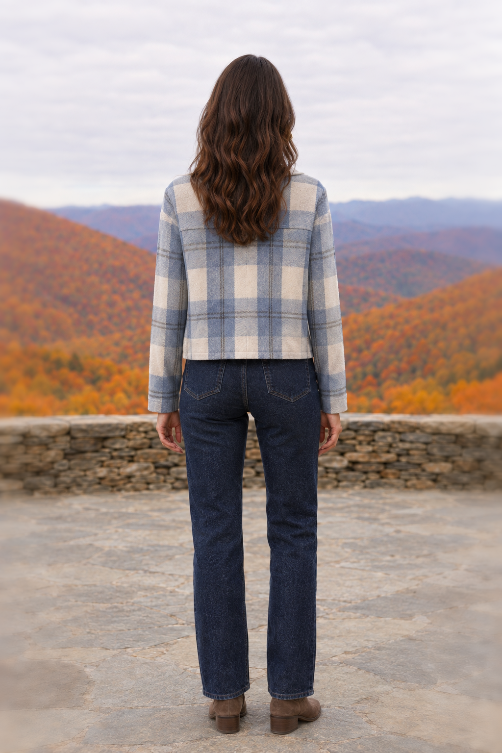 26393 Baby Blue Plaid Cropped Shacket